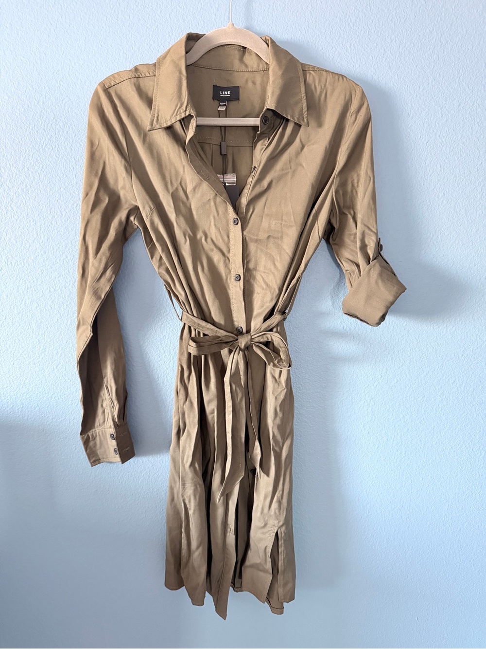 Khaki Shirt Dress with Tie Waist